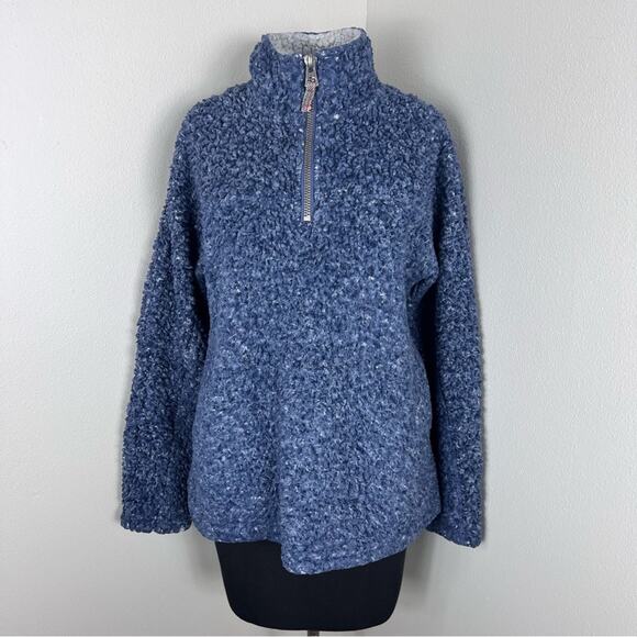 Dylan Frosty Tipped Women's Stadium Pullover Sherpa Jacket Blue Denim - Picture 1 of 4